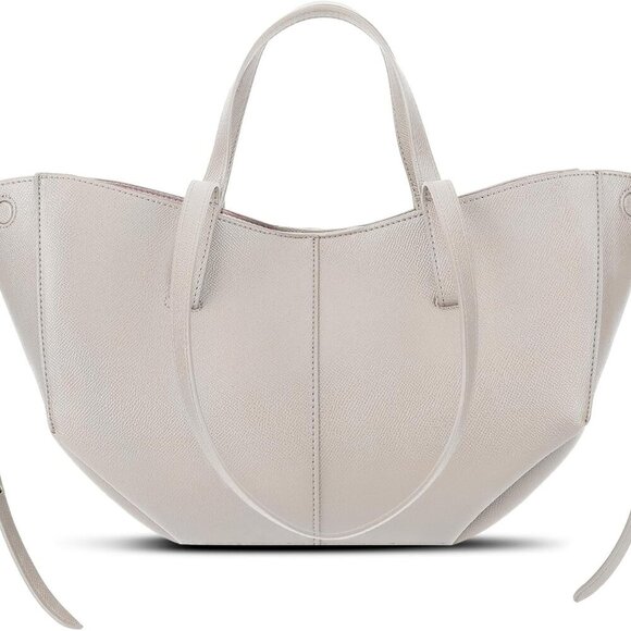 Trendy Small Faux Leather Tote Bag - Stylish Work Bag with Magnetic Closure
